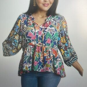 Umgee Navy mix blouse New Floral